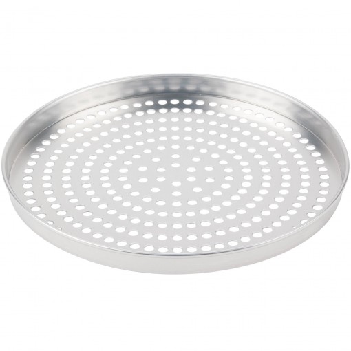 14" x 1" Perforated Standard Weight Aluminum Straight Sided Pizza Pan