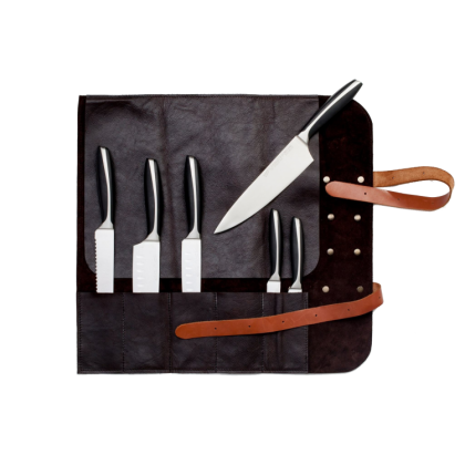 Handmade leather knife roll "Utah" Black - 5 knives